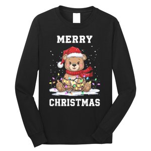 Merry Christmas Bear Santa Hat Christmas Lights Xmas Eve Tank Top Long Sleeve Shirt