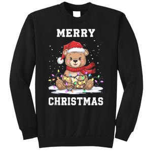 Merry Christmas Bear Santa Hat Christmas Lights Xmas Eve Tank Top Sweatshirt