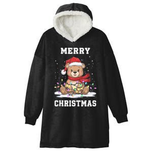 Merry Christmas Bear Santa Hat Christmas Lights Xmas Eve Tank Top Hooded Wearable Blanket