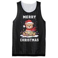 Merry Christmas Bear Santa Hat Christmas Lights Xmas Eve Tank Top Mesh Reversible Basketball Jersey Tank