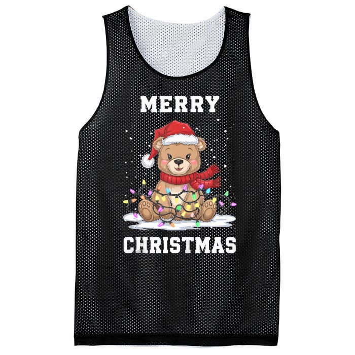 Merry Christmas Bear Santa Hat Christmas Lights Xmas Eve Tank Top Mesh Reversible Basketball Jersey Tank