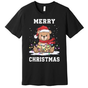 Merry Christmas Bear Santa Hat Christmas Lights Xmas Eve Tank Top Premium T-Shirt