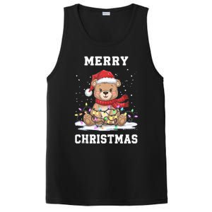 Merry Christmas Bear Santa Hat Christmas Lights Xmas Eve Tank Top PosiCharge Competitor Tank