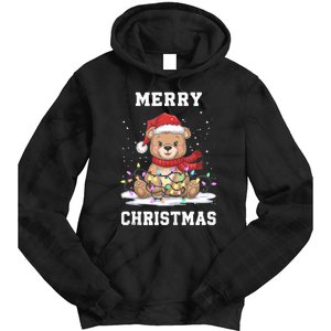 Merry Christmas Bear Santa Hat Christmas Lights Xmas Eve Tank Top Tie Dye Hoodie