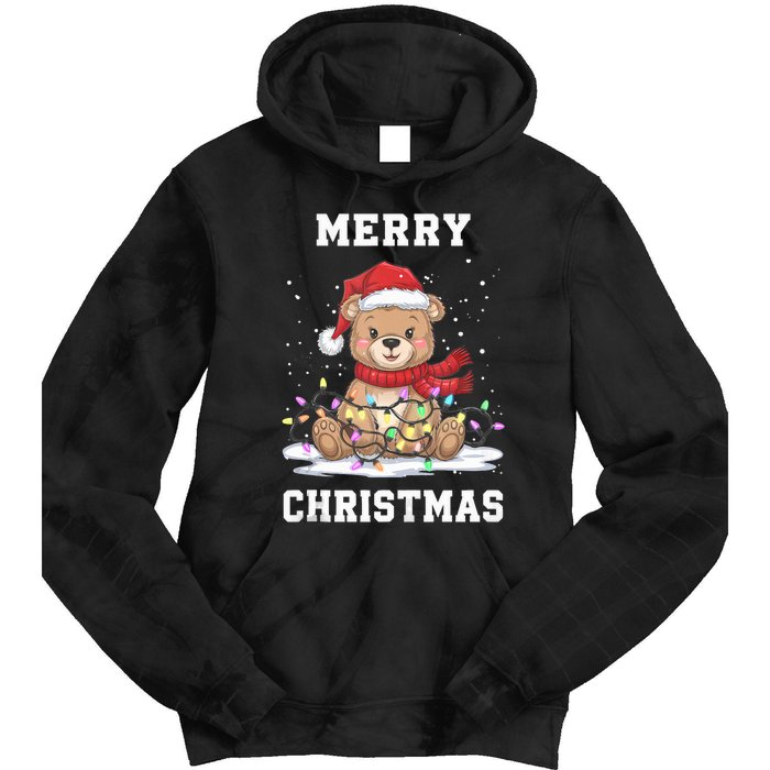 Merry Christmas Bear Santa Hat Christmas Lights Xmas Eve Tank Top Tie Dye Hoodie