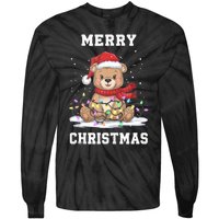 Merry Christmas Bear Santa Hat Christmas Lights Xmas Eve Tank Top Tie-Dye Long Sleeve Shirt