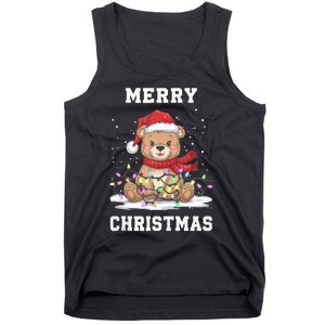 Merry Christmas Bear Santa Hat Christmas Lights Xmas Eve Tank Top Tank Top