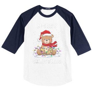 Merry Christmas Bear Santa Hat Christmas Lights Xmas Eve Tank Top Baseball Sleeve Shirt