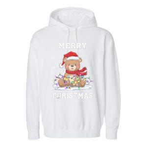 Merry Christmas Bear Santa Hat Christmas Lights Xmas Eve Tank Top Garment-Dyed Fleece Hoodie