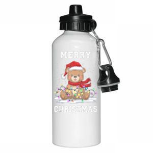 Merry Christmas Bear Santa Hat Christmas Lights Xmas Eve Tank Top Aluminum Water Bottle