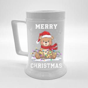 Merry Christmas Bear Santa Hat Christmas Lights Xmas Eve Tank Top Beer Stein