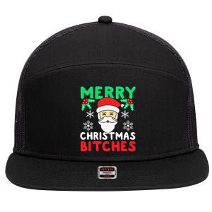 Merry Christmas Bitches Inappropriate Christmas 7 Panel Mesh Trucker Snapback Hat