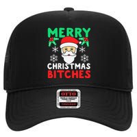 Merry Christmas Bitches Inappropriate Christmas High Crown Mesh Back Trucker Hat