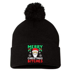 Merry Christmas Bitches Inappropriate Christmas Pom Pom 12in Knit Beanie