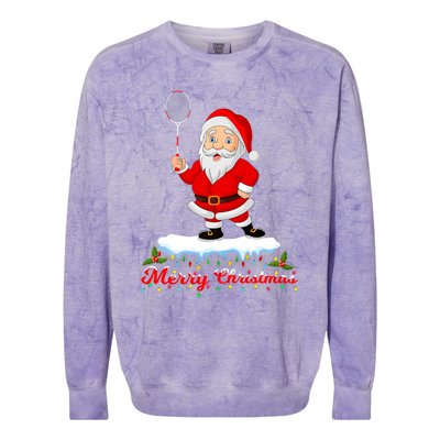 Merry Christmas Badminton Shuttlecock Santa Lights Xmas Cool Gift Colorblast Crewneck Sweatshirt