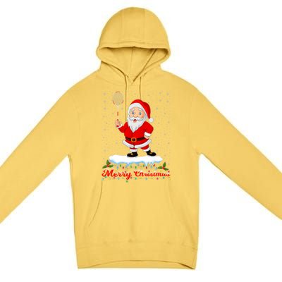 Merry Christmas Badminton Shuttlecock Santa Lights Xmas Cool Gift Premium Pullover Hoodie