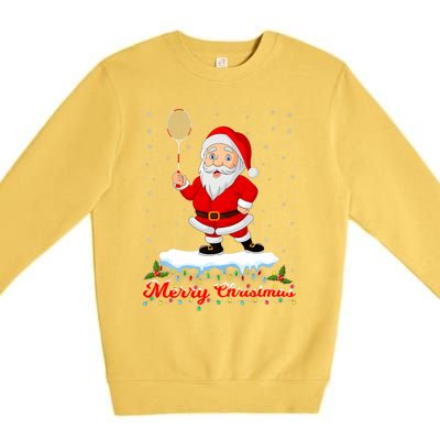 Merry Christmas Badminton Shuttlecock Santa Lights Xmas Cool Gift Premium Crewneck Sweatshirt