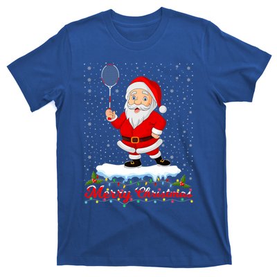 Merry Christmas Badminton Shuttlecock Santa Lights Xmas Cool Gift T-Shirt