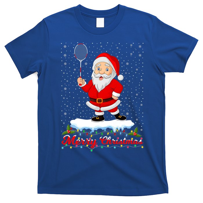 Merry Christmas Badminton Shuttlecock Santa Lights Xmas Cool Gift T-Shirt