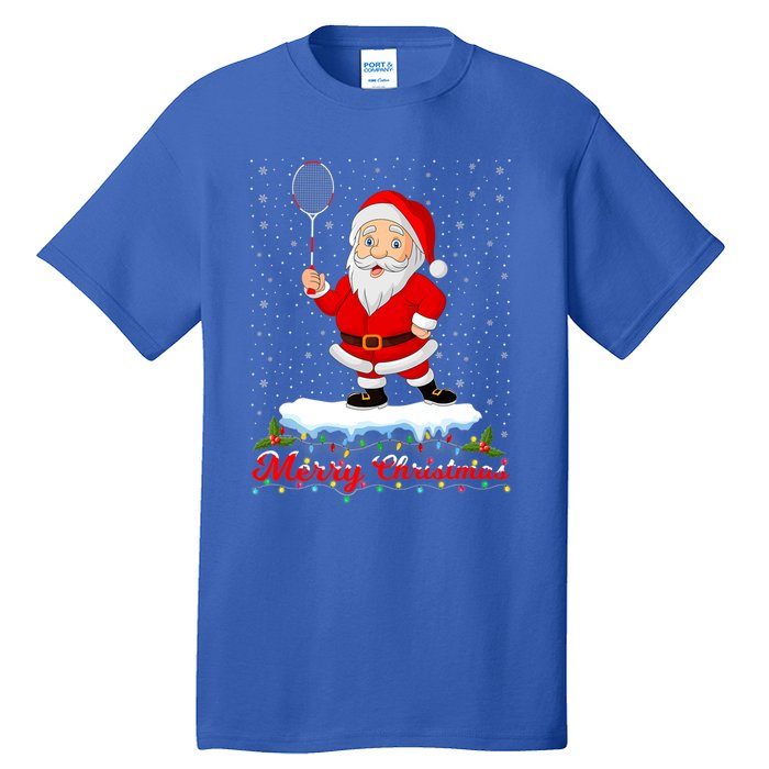 Merry Christmas Badminton Shuttlecock Santa Lights Xmas Cool Gift Tall T-Shirt