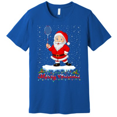 Merry Christmas Badminton Shuttlecock Santa Lights Xmas Cool Gift Premium T-Shirt