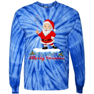 Merry Christmas Badminton Shuttlecock Santa Lights Xmas Cool Gift Tie-Dye Long Sleeve Shirt