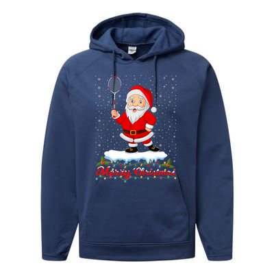 Merry Christmas Badminton Shuttlecock Santa Lights Xmas Cool Gift Performance Fleece Hoodie