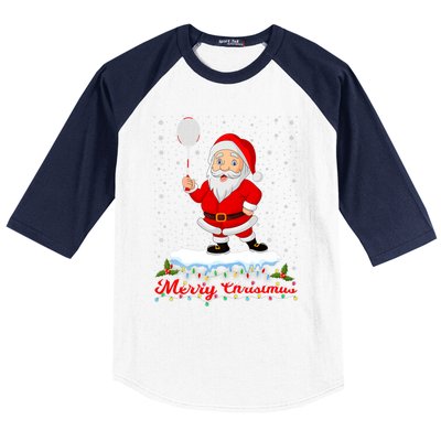 Merry Christmas Badminton Shuttlecock Santa Lights Xmas Cool Gift Baseball Sleeve Shirt