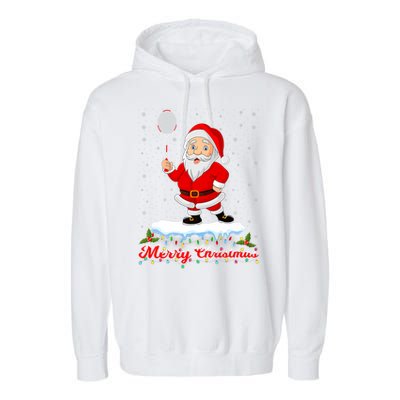 Merry Christmas Badminton Shuttlecock Santa Lights Xmas Cool Gift Garment-Dyed Fleece Hoodie