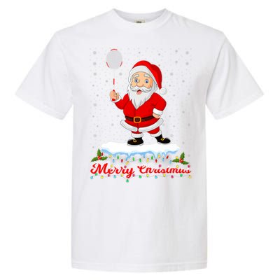 Merry Christmas Badminton Shuttlecock Santa Lights Xmas Cool Gift Garment-Dyed Heavyweight T-Shirt