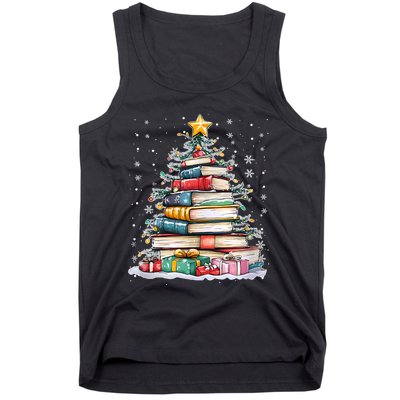 Merry Christmas Books Xmas Tree Librarian Teacher Book Lover Long Sleeve Tank Top