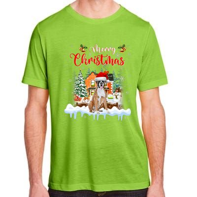 Merry Christmas Boxer Dog Santa Hat Lights Xmas Adult ChromaSoft Performance T-Shirt