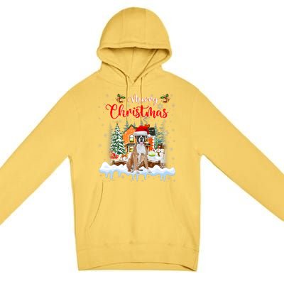 Merry Christmas Boxer Dog Santa Hat Lights Xmas Premium Pullover Hoodie