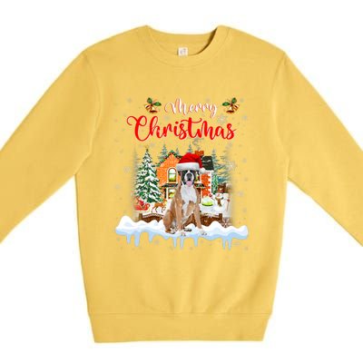 Merry Christmas Boxer Dog Santa Hat Lights Xmas Premium Crewneck Sweatshirt