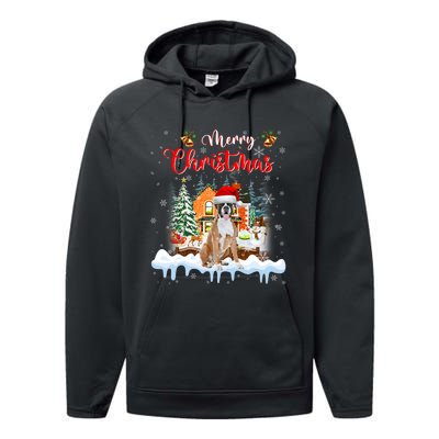 Merry Christmas Boxer Dog Santa Hat Lights Xmas Performance Fleece Hoodie