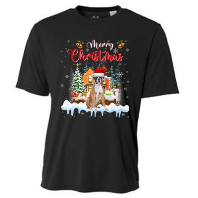 Merry Christmas Boxer Dog Santa Hat Lights Xmas Cooling Performance Crew T-Shirt