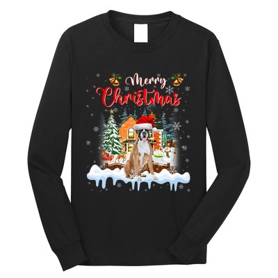 Merry Christmas Boxer Dog Santa Hat Lights Xmas Long Sleeve Shirt