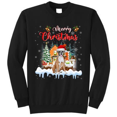 Merry Christmas Boxer Dog Santa Hat Lights Xmas Sweatshirt