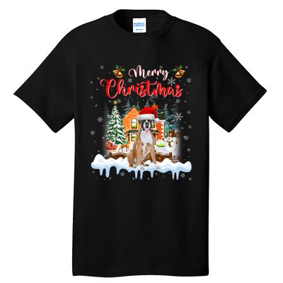 Merry Christmas Boxer Dog Santa Hat Lights Xmas Tall T-Shirt