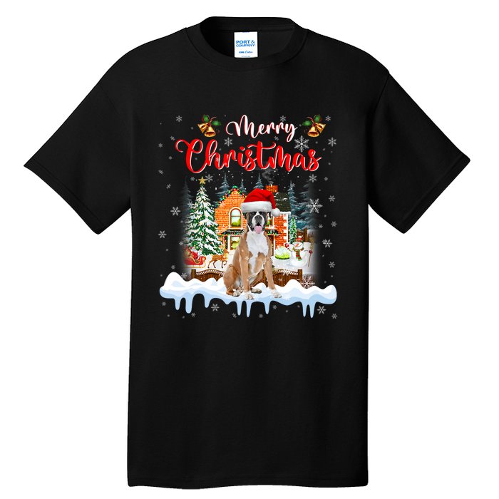 Merry Christmas Boxer Dog Santa Hat Lights Xmas Tall T-Shirt