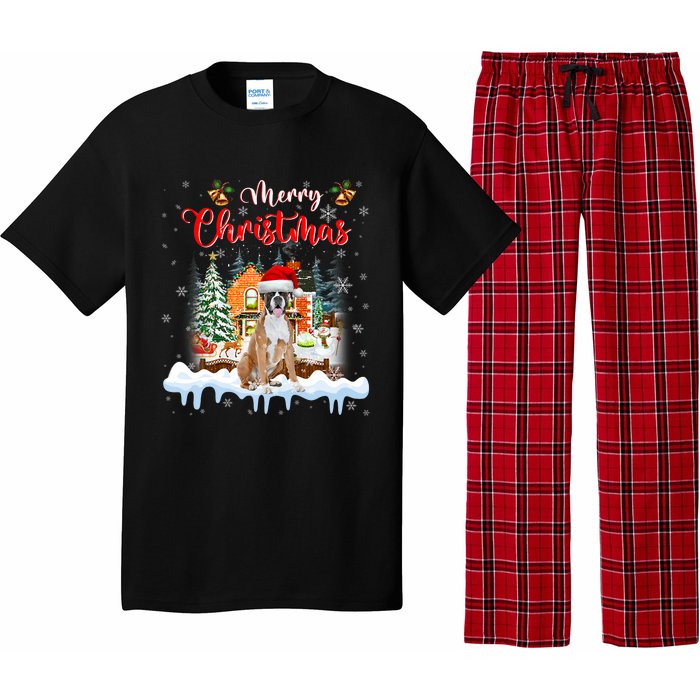 Merry Christmas Boxer Dog Santa Hat Lights Xmas Pajama Set