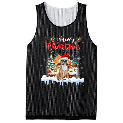 Merry Christmas Boxer Dog Santa Hat Lights Xmas Mesh Reversible Basketball Jersey Tank