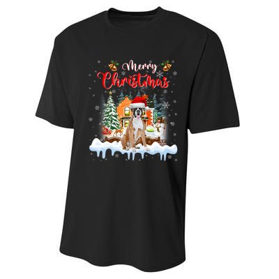 Merry Christmas Boxer Dog Santa Hat Lights Xmas Performance Sprint T-Shirt