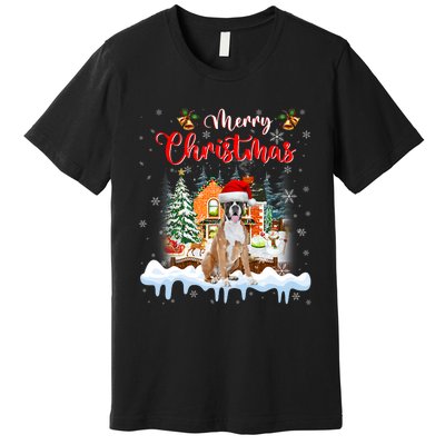 Merry Christmas Boxer Dog Santa Hat Lights Xmas Premium T-Shirt