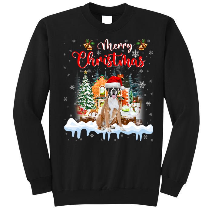 Merry Christmas Boxer Dog Santa Hat Lights Xmas Tall Sweatshirt