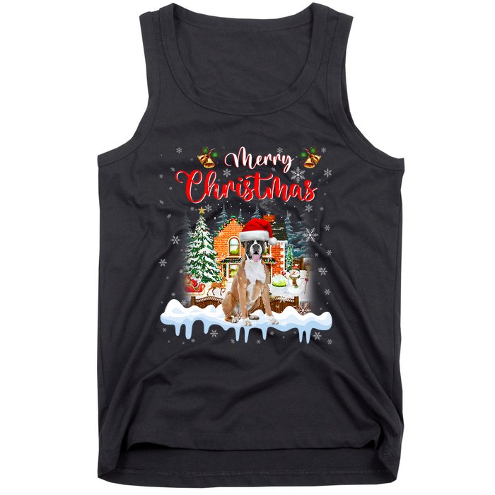 Merry Christmas Boxer Dog Santa Hat Lights Xmas Tank Top