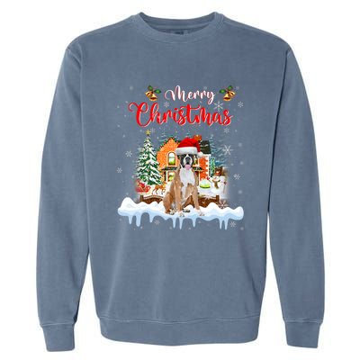 Merry Christmas Boxer Dog Santa Hat Lights Xmas Garment-Dyed Sweatshirt