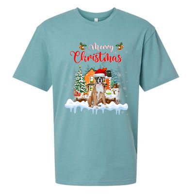 Merry Christmas Boxer Dog Santa Hat Lights Xmas Sueded Cloud Jersey T-Shirt