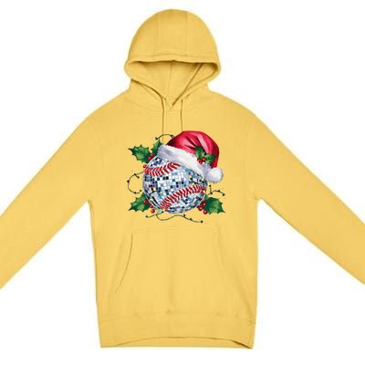 Merry Christmas Baseball Disco Ball Santa Hat Xmas Light Premium Pullover Hoodie