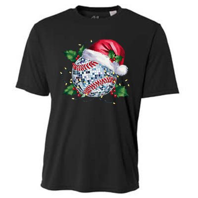 Merry Christmas Baseball Disco Ball Santa Hat Xmas Light Cooling Performance Crew T-Shirt